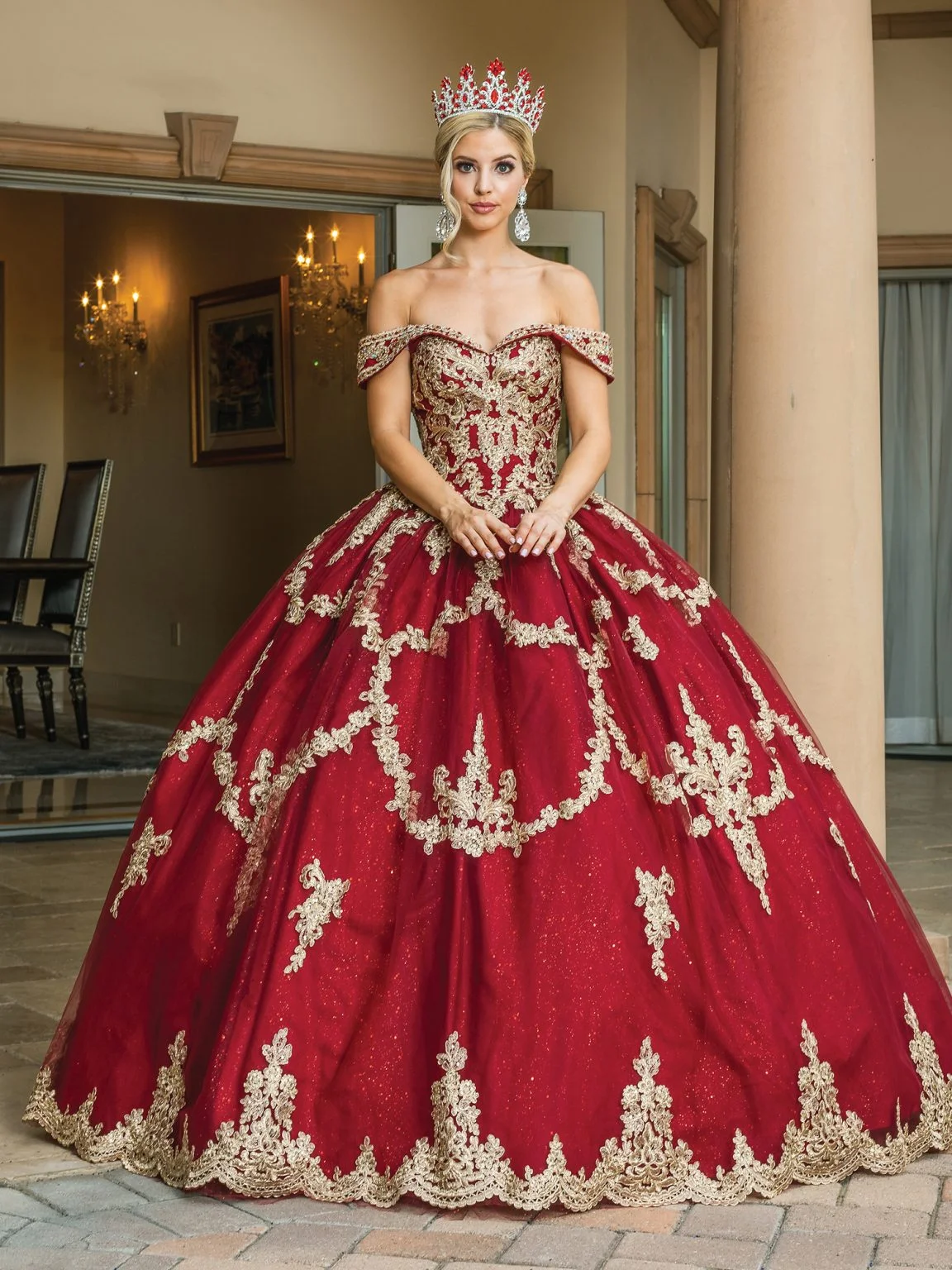 Regal Embroidered Sweetheart Bodice Ball Gown with Beaded Lace Appliqués and Full-Length Tulle Skirt Quinceanera Dress 1572 by Dancing Queen